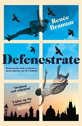 Book cover: people falling from windows with birds, city skyline below.