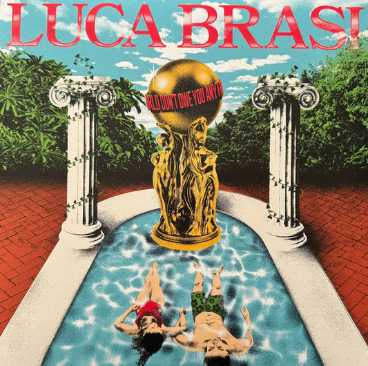 Vinyl record cover: Luca Brasi, figures in a pool, golden globe.