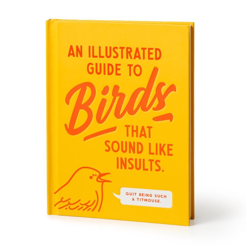 Yellow book cover with bird illustration and playful text.