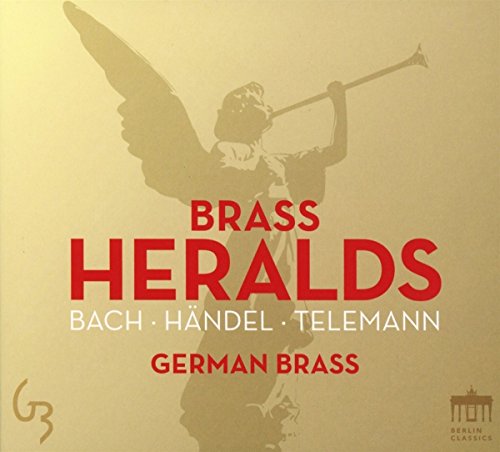 CD cover: angel playing trumpet with "Brass Heralds" text and composers’ names.