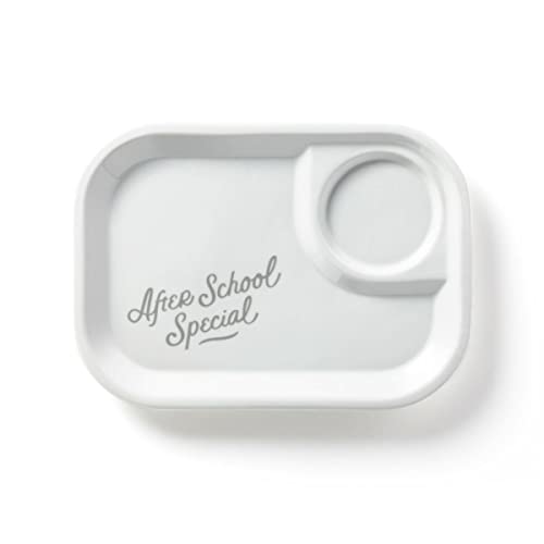 White ceramic serving tray with handle and “After School Special” text.