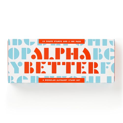 Rectangular box for "Alpha Better" alphabet stamp set with two ink pads.