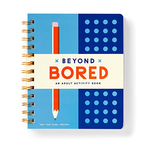 Spiral-bound activity book cover with a red pencil and blue geometric patternsCL patterns.
