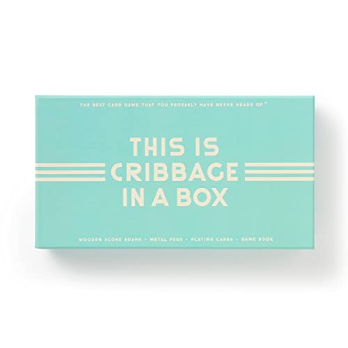 Light teal rectangular box for the "Cribbage In A Box" game set.