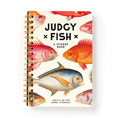 Spiral-bound sticker book cover with colorful, anthropomorphic fish illustrations.