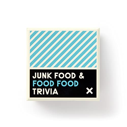 Book cover with blue stripes and text: "Junk Food & Food Food Trivia".