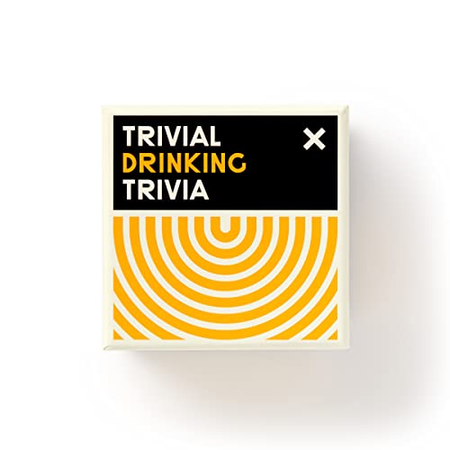 Box for "Trivial Drinking Trivia" game with black and yellow design.