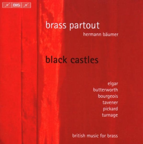 Red CD cover with white and black text, featuring "brass partout" and "black castles".