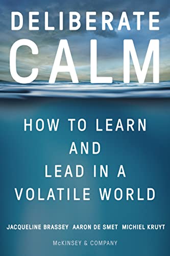 Book cover: “Deliberate Calm” with blue water and white text.