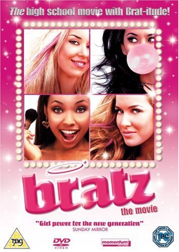 DVD cover for “Bratz The Movie” featuring four young women in a pink frame.