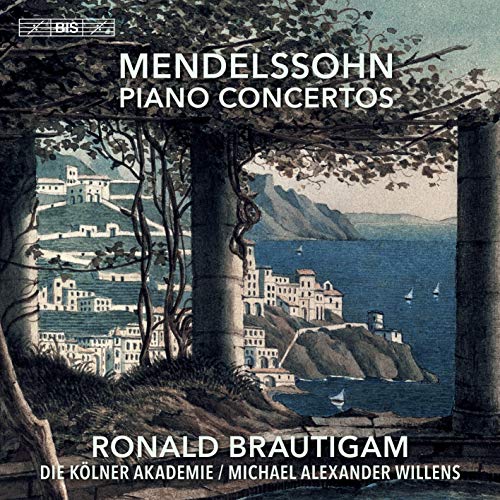 "CD cover featuring a serene coastal town illustration with white text overlay."