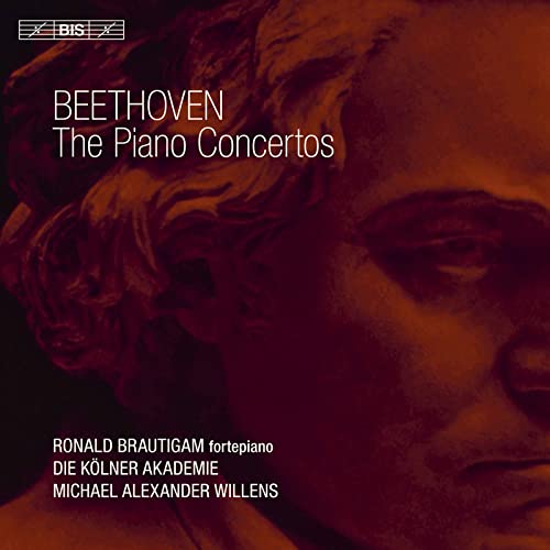 Beethoven piano concertos CD cover featuring a bust portrait in sepia tones.