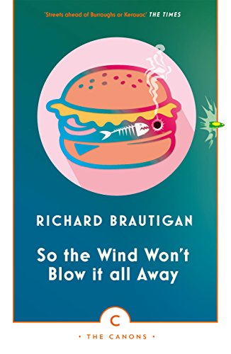 Book cover featuring a burger with a fish skeleton and bullet hole, teal background.