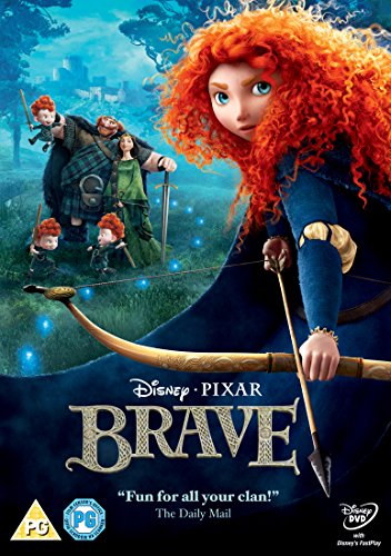"Brave" DVD cover featuring a red-haired cartoon girl with blue eyes on a teal background.