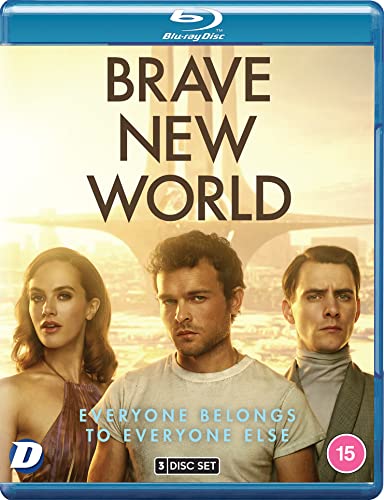 Brave New World Blu-ray cover featuring three actors against a futuristic city background.