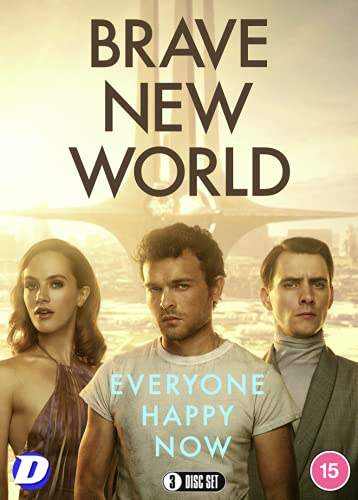 DVD cover for "Brave New World" featuring three actors and a futuristic city.
