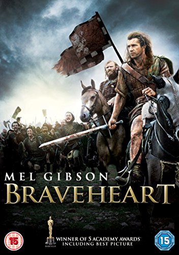 Braveheart DVD cover featuring Mel Gibson on horseback with Scottish warriors.