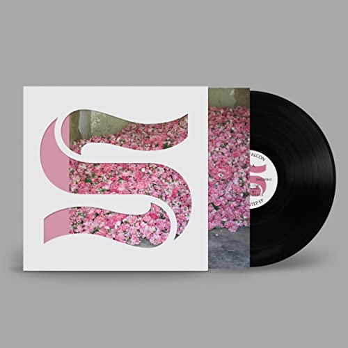 Vinyl record and album cover with a pink floral design and letter "S".