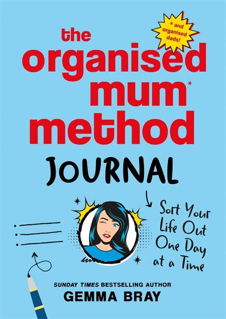 Blue journal cover with red text: “The Organised Mum Method Journal.”