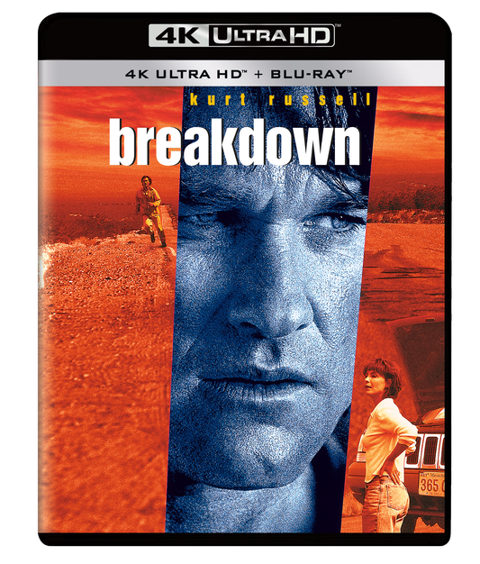 Blu-ray cover art for the movie Breakdown featuring Kurt Russell on a desert background.