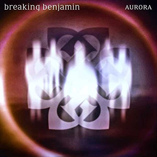 Breaking Benjamin Aurora album cover with a glowing, ethereal knot symbol on dark background.
