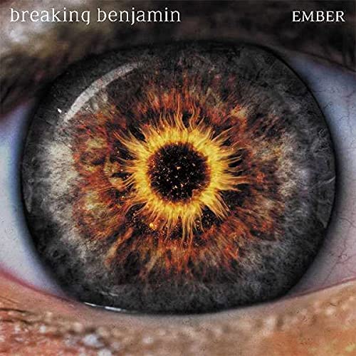 Close-up of an eye with a fiery, sun-like iris; album cover.