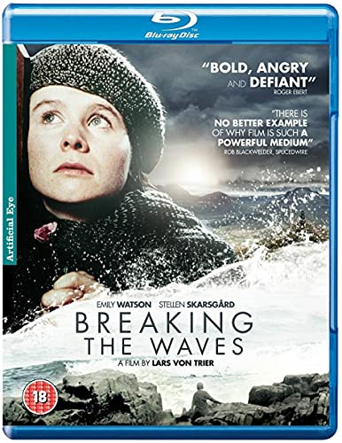 Blu-ray cover for Breaking the Waves featuring a woman in a knit cap.