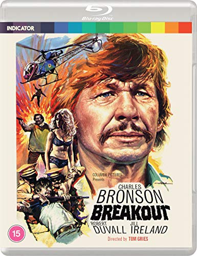 “Breakout” Blu-ray cover featuring Charles Bronson and a helicopter, with cast names.