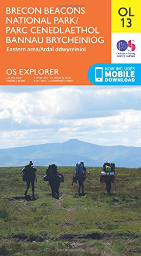 Ordnance Survey map of Brecon Beacons National Park, eastern area, with hikers.