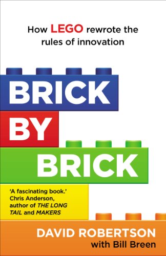 "Book cover with LEGO bricks forming the title 'BRICK BY BRICK' in white text on colored blocks."