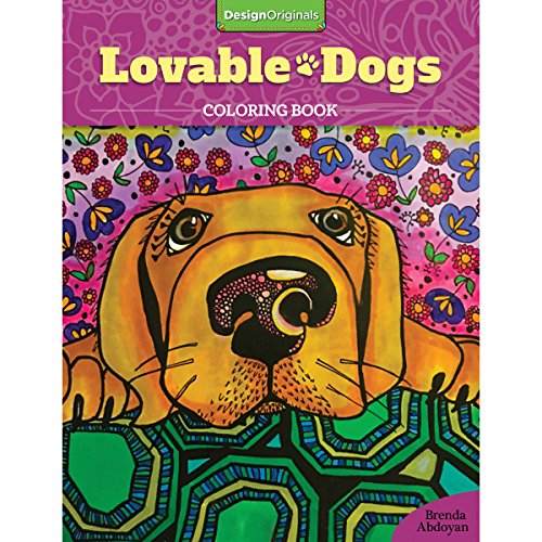 Lovable Dogs" coloring book cover with a close-up of a golden retriever’s face.