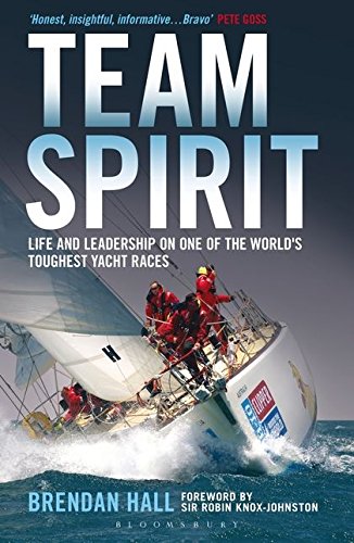 Book cover: “Team Spirit” depicts a yacht racing through rough seas.