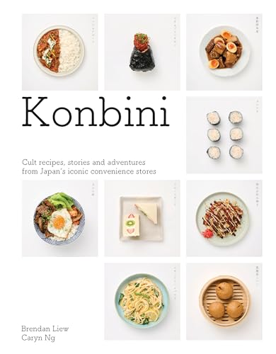 Book cover titled Konbini with a grid of various Japanese convenience store food photos.