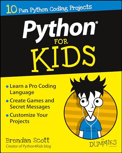 Book cover: "Python for Kids for Dummies" with cartoon boy illustration.