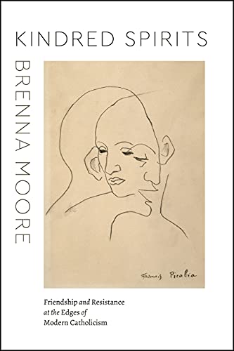 Book cover: “Kindred Spirits” with a sketched portrait and text.