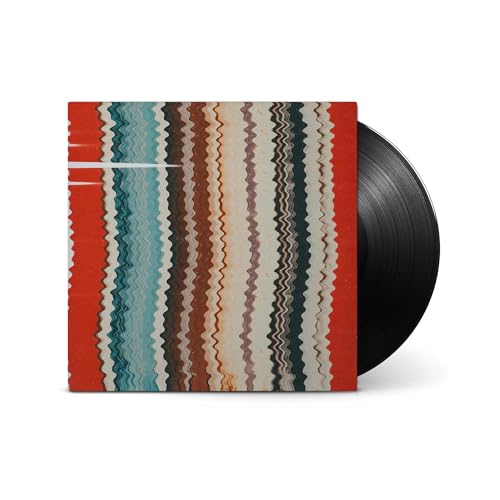 Vinyl record album cover with vertical wavy lines in red, blue, and beige.