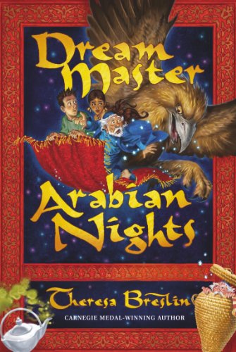 Book cover: children flying on a magic carpet with a large bird.