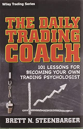 Book cover: "The Daily Trading Coach" with graph and whistle image.