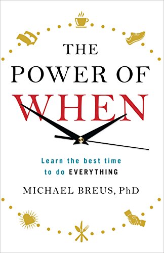 "The Power of When" book cover with clock and icons on white background.