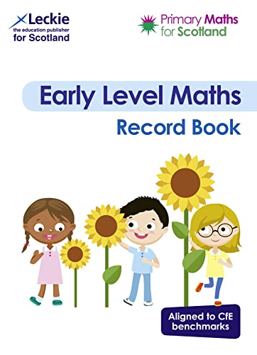 Early Level Maths record book cover with cartoon children and sunflowers.