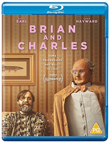 Brian and Charles" Blu-ray cover featuring a man and a robot in a room.