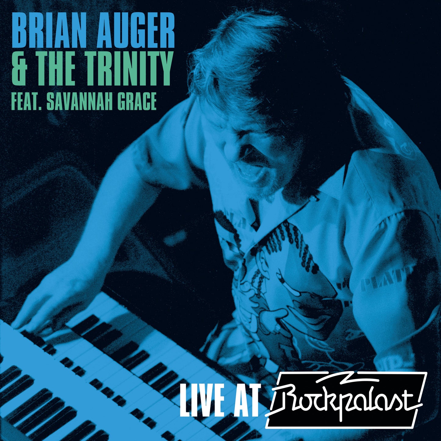 Brian Auger at a keyboard, album cover for "Live at Rockpalast.