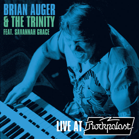 Brian Auger at a keyboard, album cover for "Live at Rockpalast.