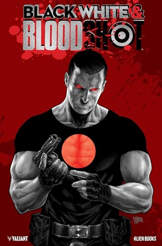 Comic book cover: muscular man with red eyes, holding a gun.