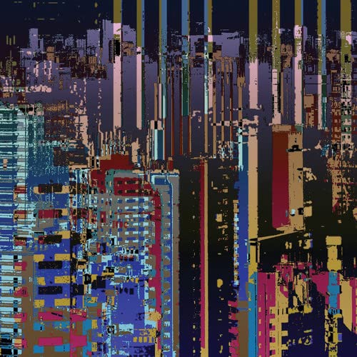 Abstract colorful vertical lines, album cover for Eno Brian’s “Drums Between The Bells.”