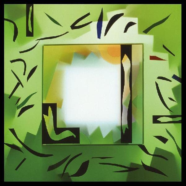 Abstract green and white album cover with nested square shapes.