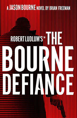 Book cover for "The Bourne Defiance" featuring a shadowed figure.