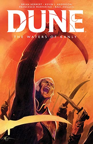 Book cover for “Dune: The Waters of Kanly,” featuring desert landscape art.