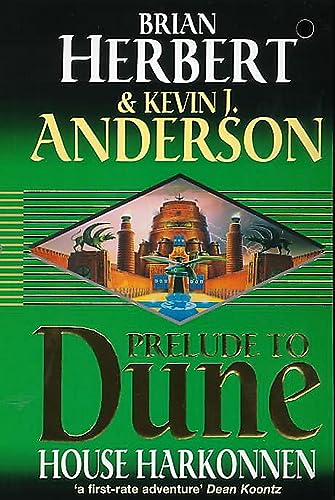 Book cover for "House Harkonnen" with a desert city illustration.
