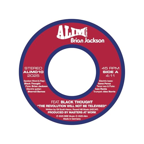 Red and blue vinyl record label for Brian Jackson's The Revolution Will Not Be Televised.